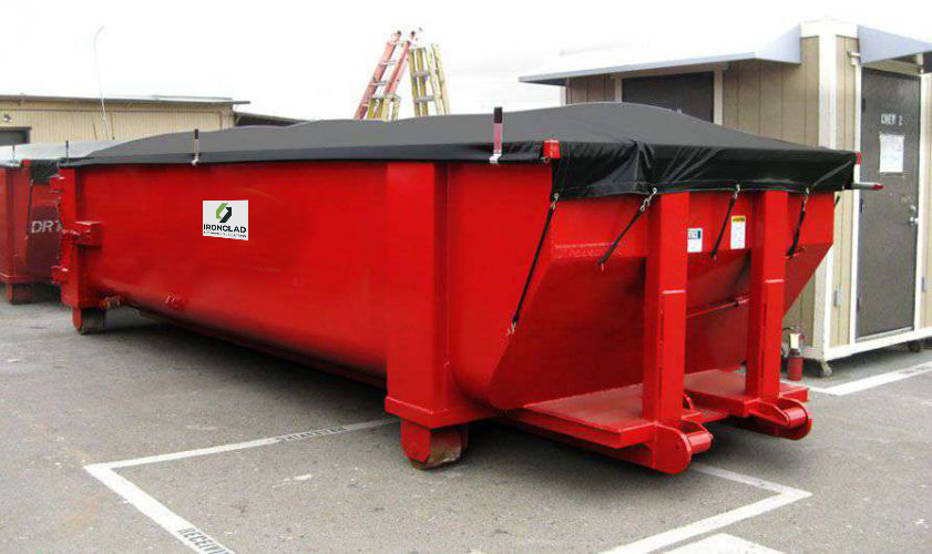 Dewatering box rental from Ironclad Environmental with roll tarp